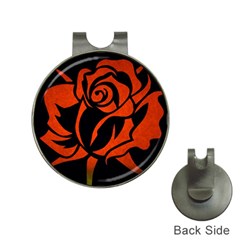 Red Rose Etching On Black Hat Clip With Golf Ball Marker