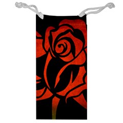 Red Rose Etching On Black Jewelry Bag