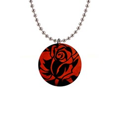 Red Rose Etching On Black Button Necklace by StuffOrSomething