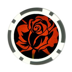 Red Rose Etching On Black Poker Chip