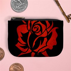 Red Rose Etching On Black Coin Change Purse