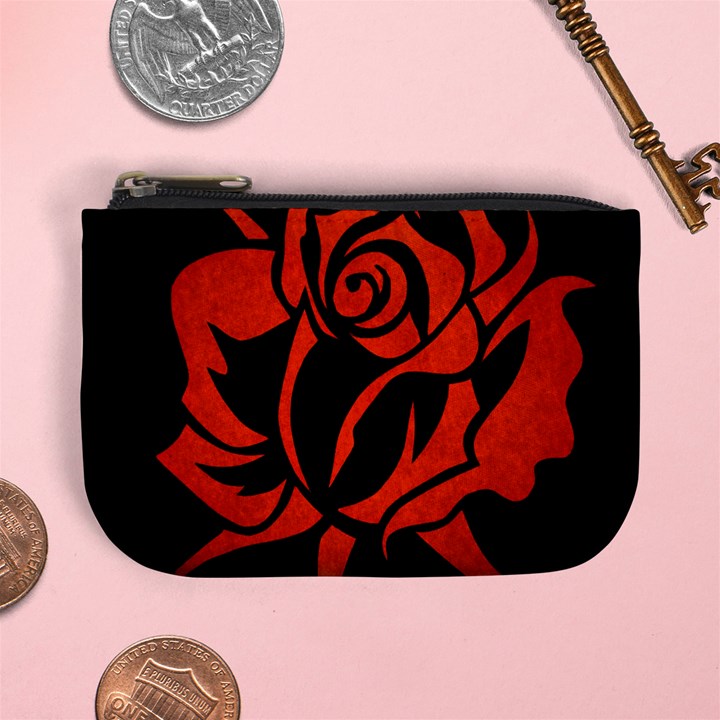 Red Rose Etching On Black Coin Change Purse