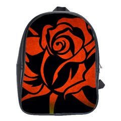 Red Rose Etching On Black School Bag (large)