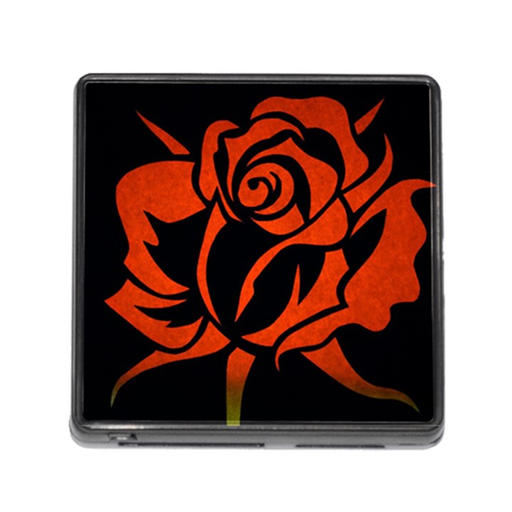 Red Rose Etching On Black Memory Card Reader with Storage (Square)