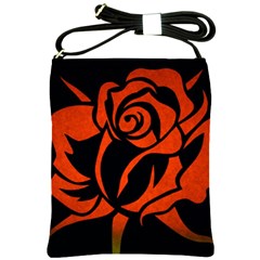 Red Rose Etching On Black Shoulder Sling Bag