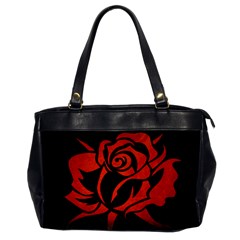 Red Rose Etching On Black Oversize Office Handbag (one Side)