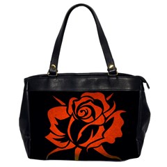 Red Rose Etching On Black Oversize Office Handbag (two Sides)