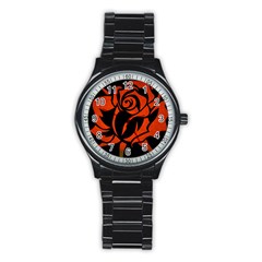 Red Rose Etching On Black Sport Metal Watch (black) by StuffOrSomething