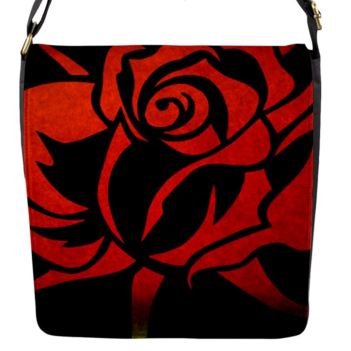 Red Rose Etching On Black Flap Closure Messenger Bag (Small)