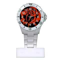 Red Rose Etching On Black Nurses Watch