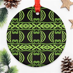 Green Shapes On A Black Background Pattern Ornament (round)