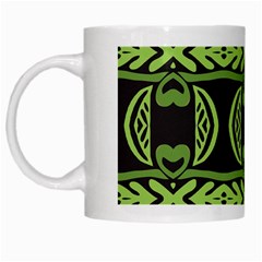 Green Shapes On A Black Background Pattern White Mug by LalyLauraFLM