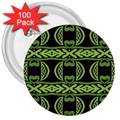 Green Shapes On A Black Background Pattern 3  Button (100 Pack)