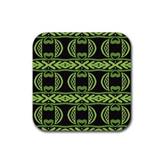 Green Shapes On A Black Background Pattern Rubber Coaster (square)