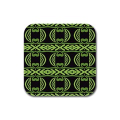 Green Shapes On A Black Background Pattern Rubber Square Coaster (4 Pack)