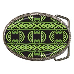 Green Shapes On A Black Background Pattern Belt Buckle