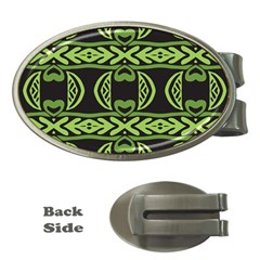 Green Shapes On A Black Background Pattern Money Clip (oval)