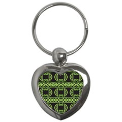 Green Shapes On A Black Background Pattern Key Chain (heart) by LalyLauraFLM