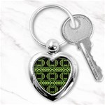 Green shapes on a black background pattern Key Chain (Heart) Front