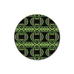 Green Shapes On A Black Background Pattern Rubber Round Coaster (4 Pack)