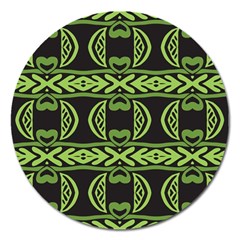 Green Shapes On A Black Background Pattern Magnet 5  (round)