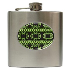 Green Shapes On A Black Background Pattern Hip Flask (6 Oz)