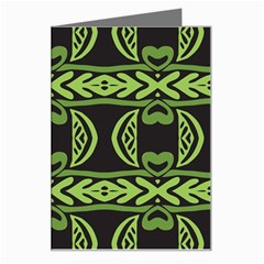 Green Shapes On A Black Background Pattern Greeting Card by LalyLauraFLM