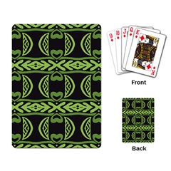 Green Shapes On A Black Background Pattern Playing Cards Single Design by LalyLauraFLM