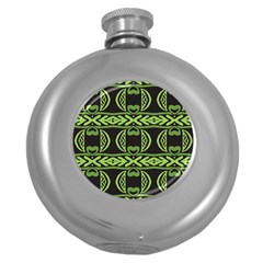 Green Shapes On A Black Background Pattern Hip Flask (5 Oz)