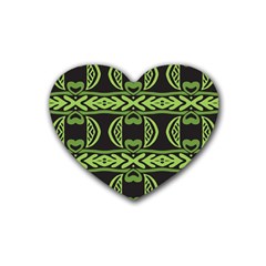 Green Shapes On A Black Background Pattern Rubber Coaster (heart)