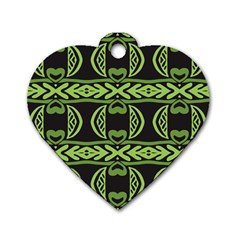 Green Shapes On A Black Background Pattern Dog Tag Heart (two Sides)