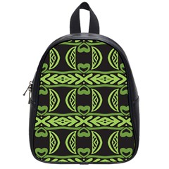 Green Shapes On A Black Background Pattern School Bag (small)