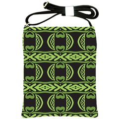 Green Shapes On A Black Background Pattern Shoulder Sling Bag