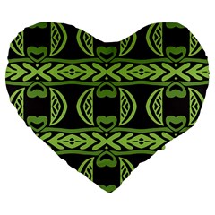 Green Shapes On A Black Background Pattern 19  Premium Heart Shape Cushion