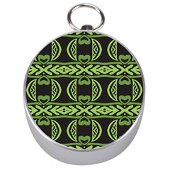 Green Shapes On A Black Background Pattern Silver Compass