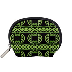 Green Shapes On A Black Background Pattern Accessory Pouch (small)