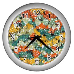 Paint Strokes In Retro Colors Wall Clock (silver)