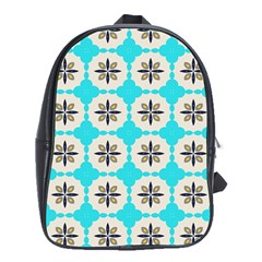 Floral Pattern On A Blue Background School Bag (xl)