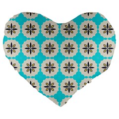 Floral Pattern On A Blue Background 19  Premium Heart Shape Cushion