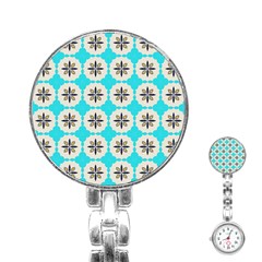 Floral Pattern On A Blue Background Stainless Steel Nurses Watch by LalyLauraFLM