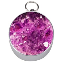 Amethyst Stone Of Healing Silver Compass by FunWithFibro