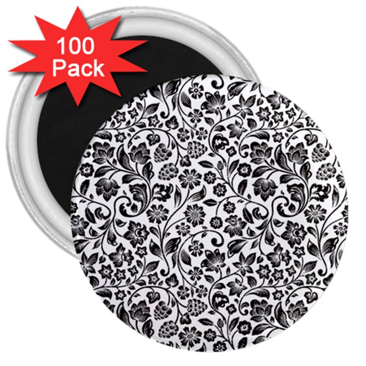 Elegant Glittery Floral 3  Button Magnet (100 pack)