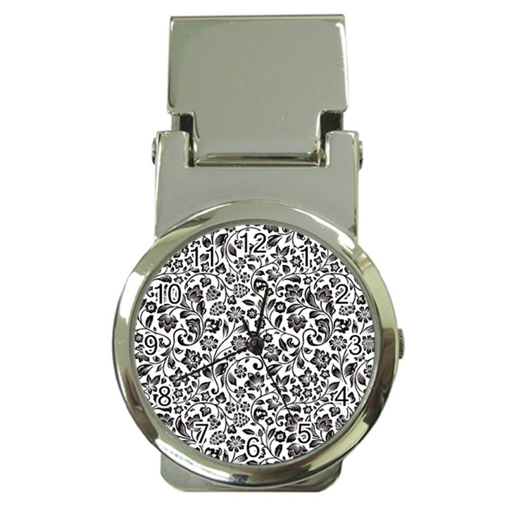 Elegant Glittery Floral Money Clip with Watch