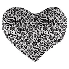 Elegant Glittery Floral 19  Premium Heart Shape Cushion