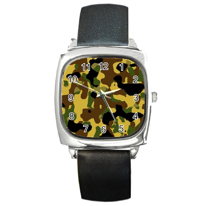 Camo Pattern  Square Leather Watch