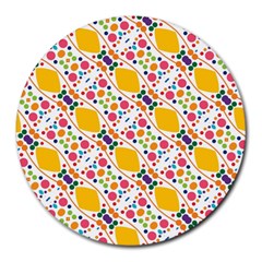 Dots And Rhombus Round Mousepad by LalyLauraFLM