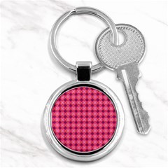 Abstract Pink Floral Tile Pattern Key Chain (round) by GardenOfOphir