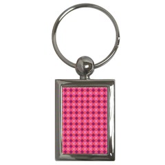 Abstract Pink Floral Tile Pattern Key Chain (rectangle) by GardenOfOphir