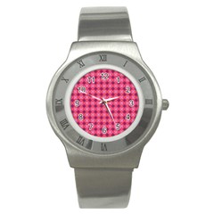 Abstract Pink Floral Tile Pattern Stainless Steel Watch (slim) by GardenOfOphir