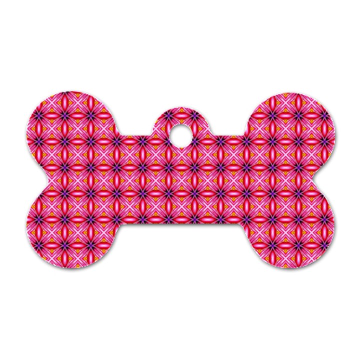 Abstract Pink Floral Tile Pattern Dog Tag Bone (One Sided)